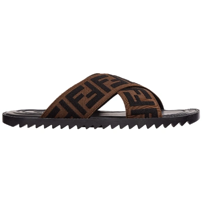 Shop Fendi Men's Slippers Sandals In Brown