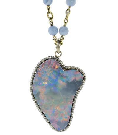 Shop Sylva & Cie Large Opal And Round Brilliant Cut Diamond Pendant In Whtgold
