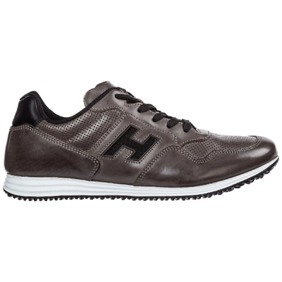 Shop Hogan Men's Shoes Leather Trainers Sneakers In Grey