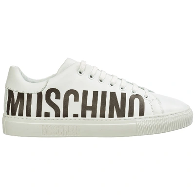 Shop Moschino Men's Shoes Leather Trainers Sneakers In White
