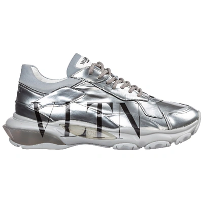 Shop Valentino Men's Shoes Leather Trainers Sneakers Bounce In Silver