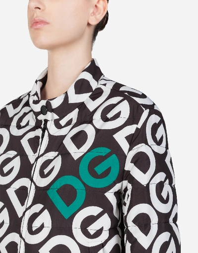 Shop Dolce & Gabbana Short Down Jacket With Dg Logo Print In Multicolor