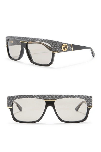 Shop Gucci 60mm Snakeskin Print Rectangle Sunglasses In Grey/black