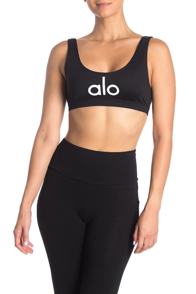 Shop Alo Yoga Ambient Logo Sports Bra In Black/alo/white