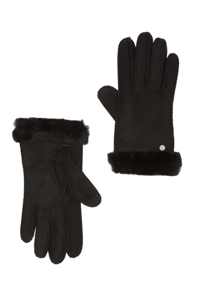 Shop Ugg Genuine Dyed Shearling Slim Side Vent Gloves In Black