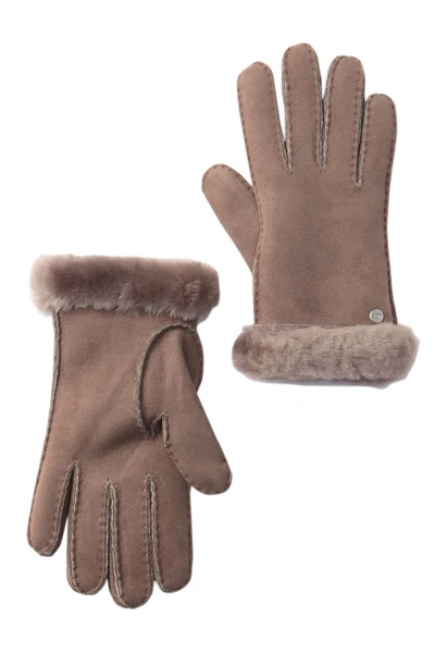 Shop Ugg Genuine Dyed Shearling Slim Side Vent Gloves In Strmygry