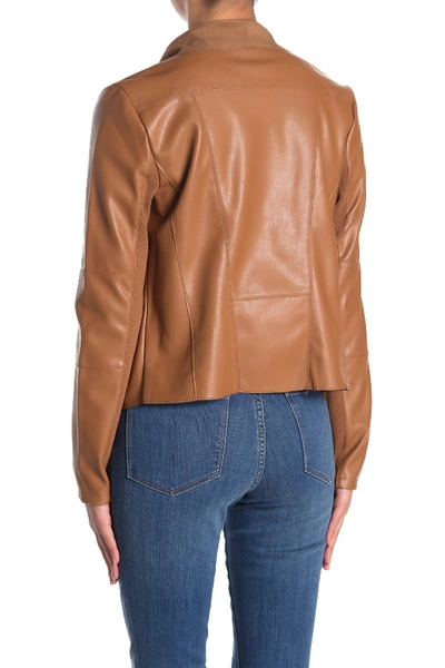 Shop Bagatelle Drape Faux Leather & Faux Suede Jacket In Saddle