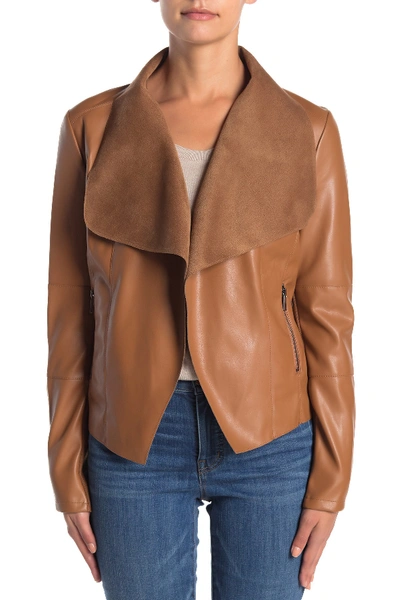 Shop Bagatelle Drape Faux Leather & Faux Suede Jacket In Saddle