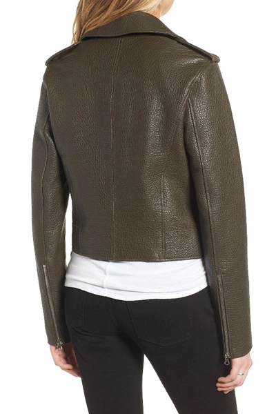 Shop Derek Lam 10 Crosby Asymmetrical Zip Leather Moto Jacket In Loden