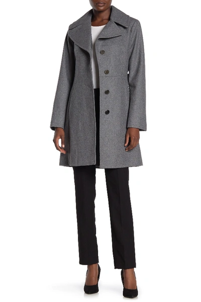 Shop Michael Michael Kors Wool Blend Notch Lapel Coat In Medium Gre