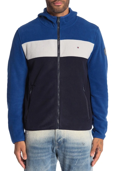 Shop Tommy Hilfiger Fleece Hoodie Colorblocked Jacket In Tricolor Blue