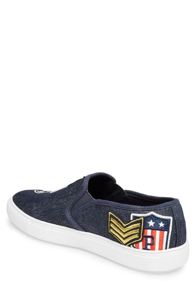 Shop Steve Madden Wasdin Slip-on Patch Sneaker In Navy Fabri