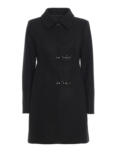 Shop Fay Black Wool Blend Three-hook Coat