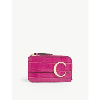 Shop Chloé Croc-embossed Small Leather Purse In Graphic Pink