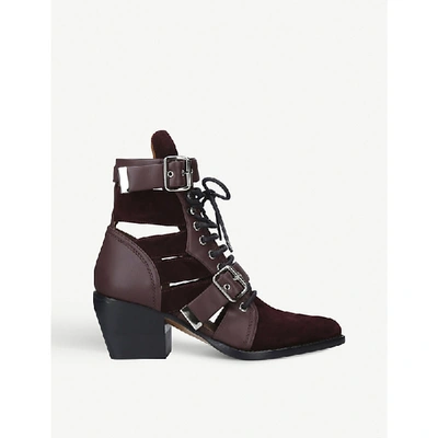 Shop Chloé Rylee 60 Cut-out Leather And Suede Boots In Wine
