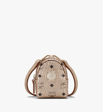 Shop Mcm Backpack Charm With Crossbody Strap In Visetos In Gold | Berlin Gold