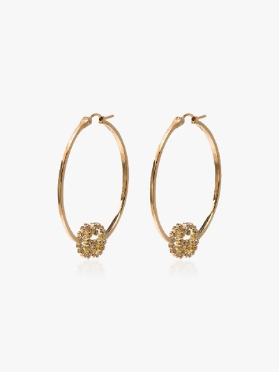 Shop Gucci 18k Yellow Gold Logo Hoop Diamond Earrings