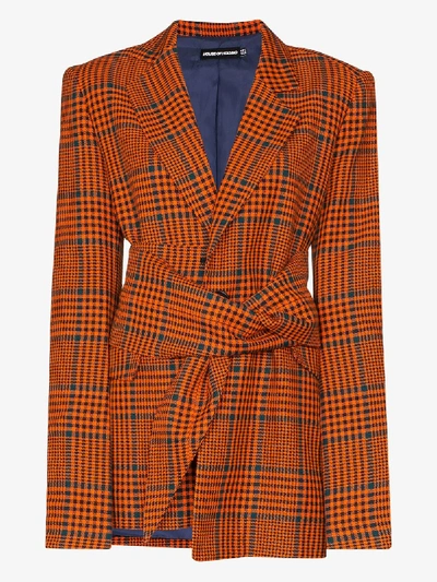 Shop House Of Holland Waist Tie Check Wool Blazer In Orange