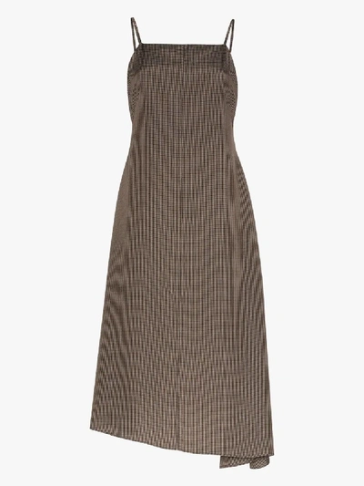 Shop Asai Check Asymmetric Slip Dress In Brown