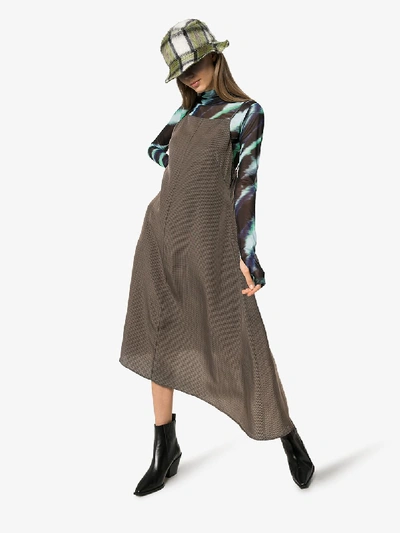 Shop Asai Check Asymmetric Slip Dress In Brown