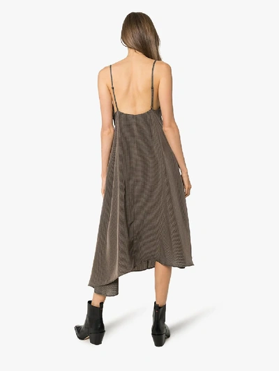 Shop Asai Check Asymmetric Slip Dress In Brown