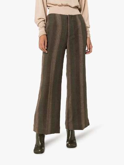 Shop Asai High Waist Flared Striped Trousers In Green