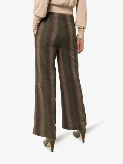 Shop Asai High Waist Flared Striped Trousers In Green