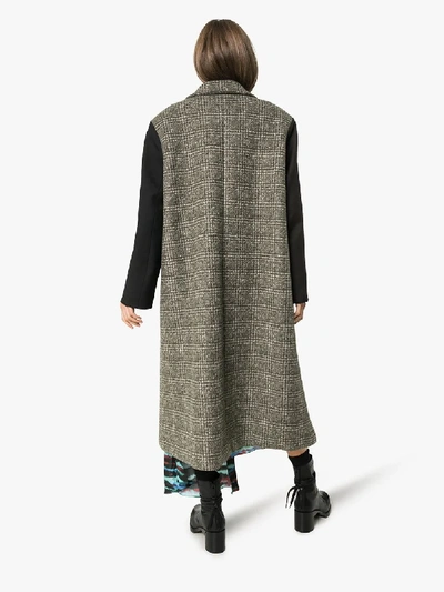 Shop Asai Contrast Sleeve Check Coat In Black
