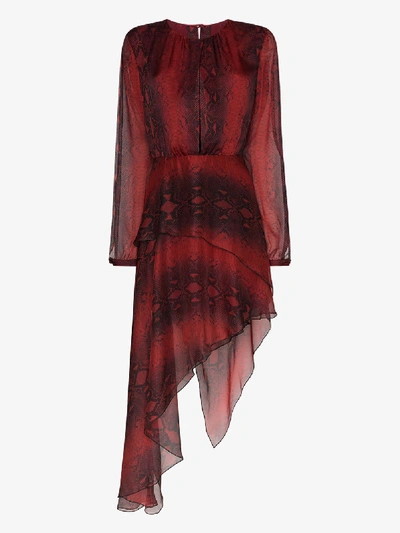 Shop Amiri Python Print Asymmetric Dress In Red