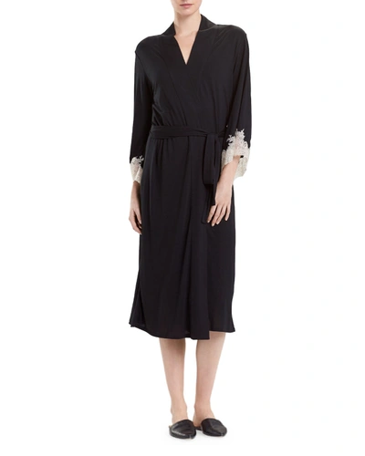 Shop Natori Luxe Shangri-la Knit Robe In Black/pink