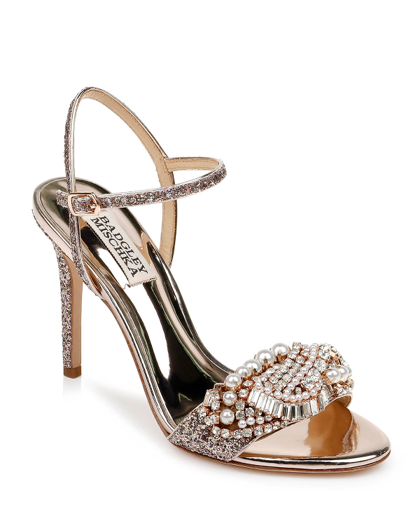 Badgley Mischka Odelia Glitter Sandals In Rose Gold Glitter | ModeSens