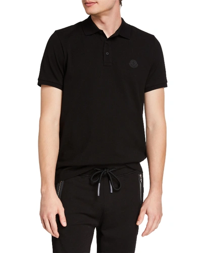 Shop Moncler Men's Matte Patch Polo Shirt In Black