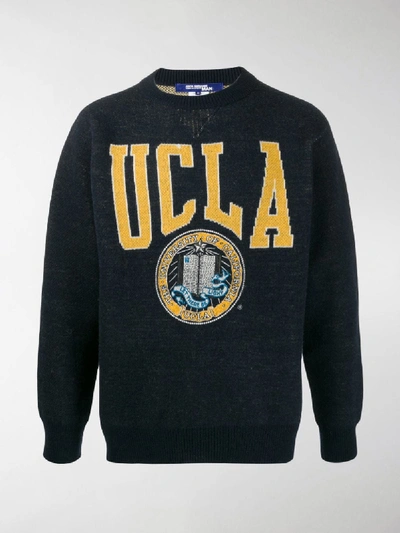 Junya Watanabe Ucla-intarsia Crew-neck Wool Sweater In Blue
