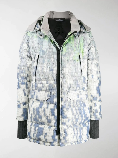 Shop Stone Island Shadow Project Checked Pattern Parka Coat In Grey