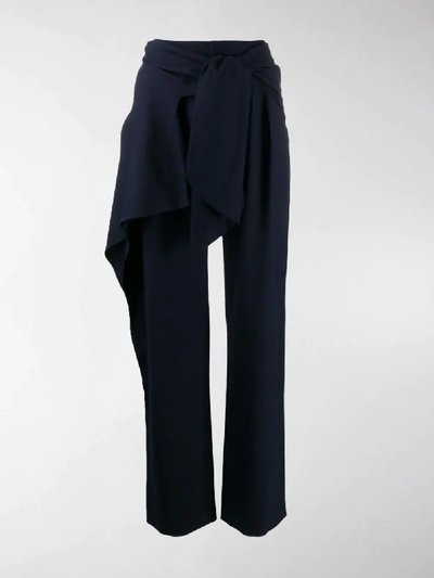 Shop Chloé Front Tie Flannel Trousers In Blue