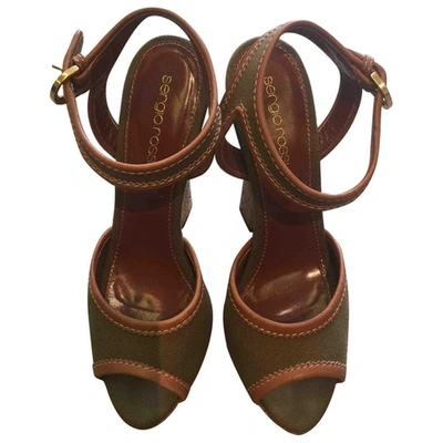 Pre-owned Sergio Rossi Cloth Sandals In Khaki