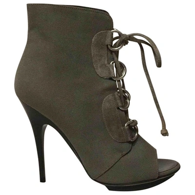 Pre-owned Giuseppe Zanotti Cloth Open Toe Boots In Khaki