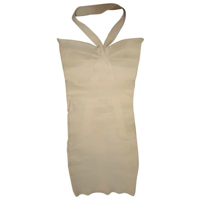 Pre-owned Herve Leger Mid-length Dress In Beige