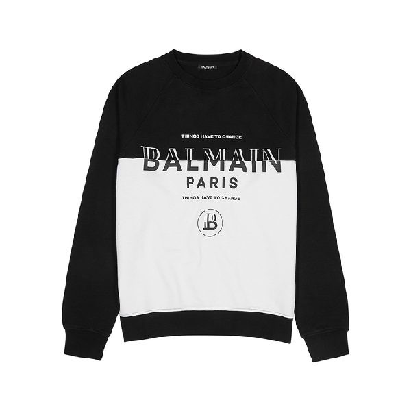 Balmain Monochrome Logo Cotton Sweatshirt In White | ModeSens