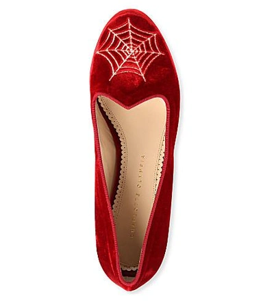 Shop Charlotte Olympia Charlotte's Web Velvet Slippers In Red/other