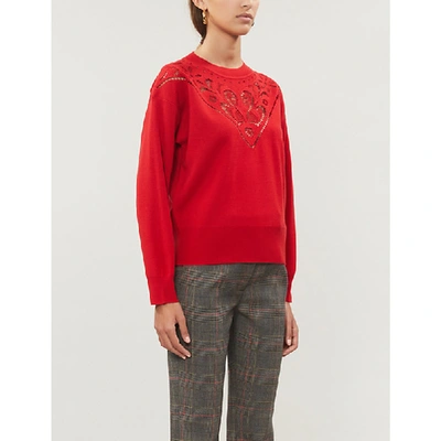 Shop Sandro Cut-out Wool-blend Jumper In Red