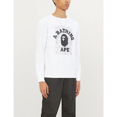 Shop A Bathing Ape Logo-print Camouflage Cotton-jersey Top In White
