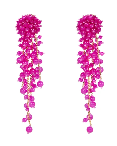Shop Oscar De La Renta Beaded Fringe Drop Earrings In Pink-drk