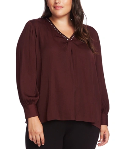 Shop Vince Camuto Plus Size Studded Top In Port