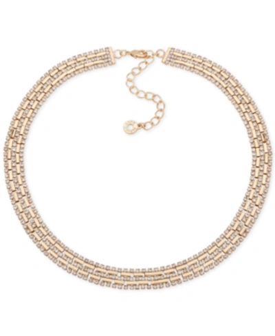 Shop Anne Klein Gold-tone Pave Collar Necklace, 16" + 3" Extender In Crystal