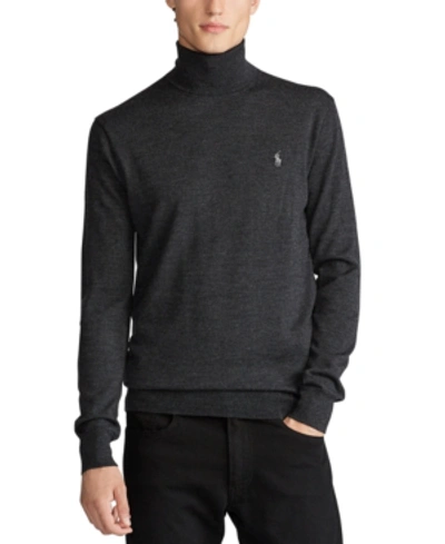 Shop Polo Ralph Lauren Men's Merino Wool Turtleneck Sweater In Dark Granite Heather