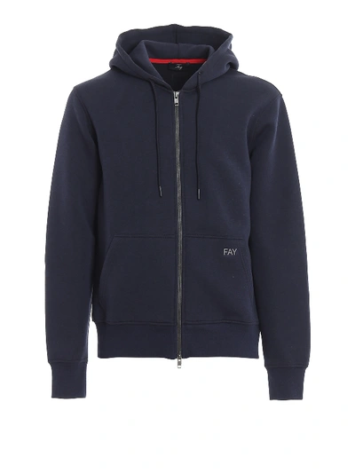 Shop Fay Rubberised Barcode Logo Hoodie In Blue