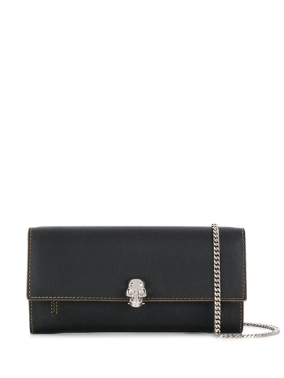 Shop Alexander Mcqueen Leather Skull Wallet On Chain In Black