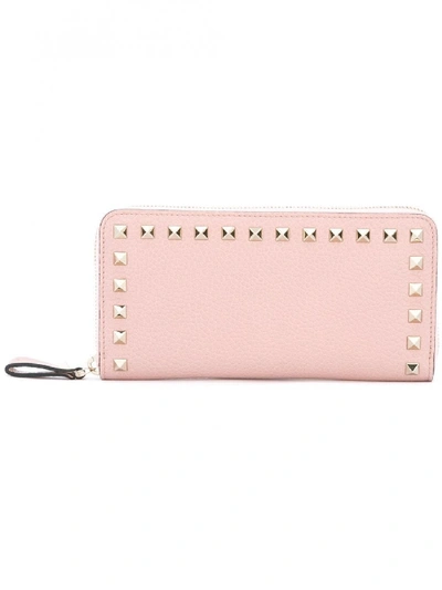 Shop Valentino Rockstud Large Leather Zip Around Wallet In Pink