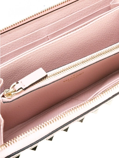Shop Valentino Rockstud Large Leather Zip Around Wallet In Pink